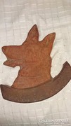 Antik öntöttvas nagy súlyos Harapós kutya kapu tábla