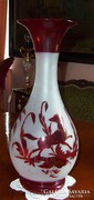 Copper ruby, acid etched, blown airy antique vase - very nice