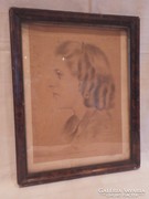 Kondor jelzéssel grafika , női portré