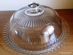 Üveg fedeles tortás, süteményes ritkaság, 33 cm
