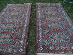2 db Bokhara és Kaukázusi mintás gyapjú szőnyeg pár 200x100