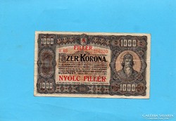 1000 Korona 1923 8 Fillér Bélyegzés!!