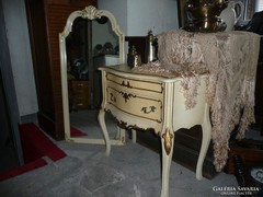 Barokk rokokko törtfehér -arany antik fésülködő asztal és na