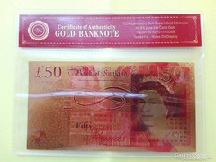 24 karátos arany bevonatú Angol 50 fontos bankjegy 