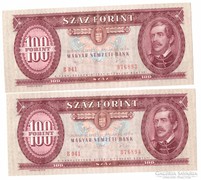 100 Forint 1992 2db sorszámkövetők