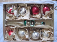 Régi üveg karácsonyfadísz csomag,gömb és csúcsdísz