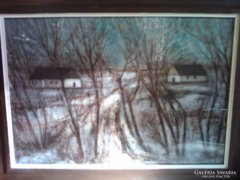 Sandor Fontos :Winter landscape, signposted, dedicated painting
