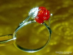 Csodaszép antik ezüst gyűrű valódi vörös korall rózsa