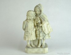 6349 Antique Alabaster Brothers with Rose Sculpture