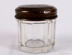 0J767 Antik réz fedeles kisméretű üveg tégely