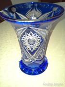 Kék, metszettüveg váza