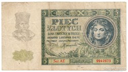Lengyelország német megszállás 5 lengyel Zloty, 1941