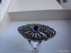 Régi 925 Kék köves ezüst gyűrű markazittal
