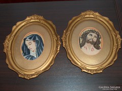 Jézus Krisztus és Szűz Mária tűgobelin gyönyörű keretben