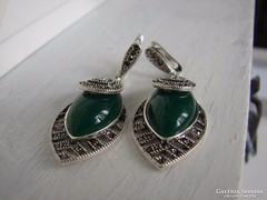   Zöld achát köves -markazit berakású 925 ezüst fülbevaló