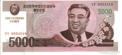 5000 Won 2008 UNC Észak Korea jubileumi bélyegzéssel 