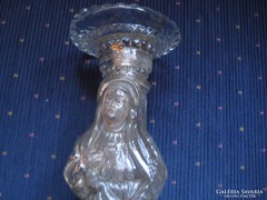 Gyertya tartó  Szűz Máriával  , antik szakított ,eljárással készült  üveg tárgy