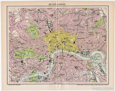 Belső - London térkép 1896, Pallas, antik, eredeti