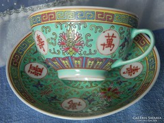 Rose Famille keleti porcelán, teás szett, csésze kistányér