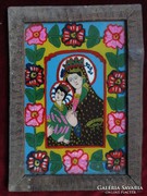 Mária a kisdeddel -erdélyi festett ikon (üveg)!