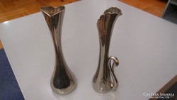 Két db ezüstözött szecessziós fémváza együtt, fém váza
