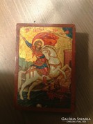 Kis kézzel festett ikon Sárkányölő Szent György