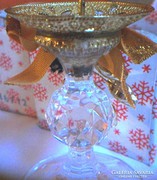 Cseh  kristály üveg karácsonyi díszes gyertyatartó, 3 db együtt