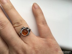 ART DECO borostyán köves iparművész ezüst gyűrű
