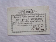 Rozsnyó 20 pengő krajcár 1849 aUNC