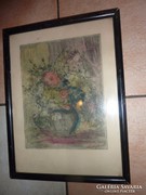 Floral still life with colored etching and marking