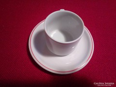 Zsolnay piros csíkos fehér kávés csésze és tányér