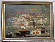 Göllner Miklós ( 1902-1977) Kikötő képcsarnokos festménye 