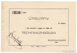 Utalvány Technikus bálra - 1908