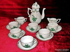 Antik Herendi porcelán Zöld Apponyi mintás teás készlet