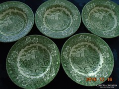 5 db angol porcelán mélytányér-zöld-