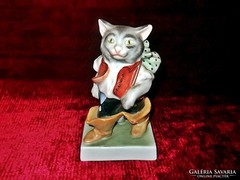 Antik Hibátlan Herendi porcelán figura Csizmás Kandúr  
