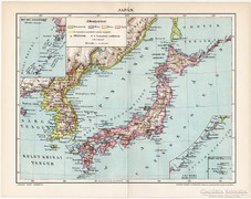 Japán térkép 1896, antik, eredeti, Pallas