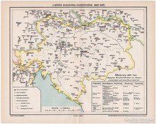 A közös hadsereg elhelyezése 1897-ben, antik térkép, eredeti