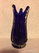Kék, vastag, kézzel készített kristály üveg váza (7)