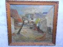Curilovic Ottokár(1908-1961)Falusi utca.Festmény.Szép keret.