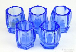 0K597 Régi színezett kék stampedlis pohár készlet