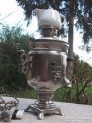 Retro Szamovár 36 cm ezüstszín,porcelán kannával