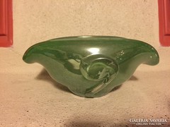 Zöld üveg, irizáló, művészi tálka, kínáló, hamutartó (5)