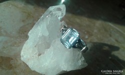 Antik aranyozott betétes akvamarin köves ezüstgyűrű