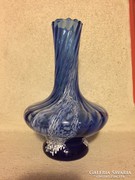 Kék színű üvegváza fehér mintával (5)  - blue glass vase