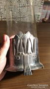 Üveg váza szecessziós ezüstözött betéttel