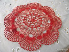 Antique red crochet tablecloth for sale!