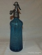 Antik kék szódásüveg Hofmeister Ödön Bátaszék felirat