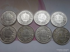 1959-67 svájci ezüst 1 frank sor,szép darabok 5 gramm 0,835