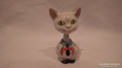 Jelzett forgófejű porcelán cica szobor